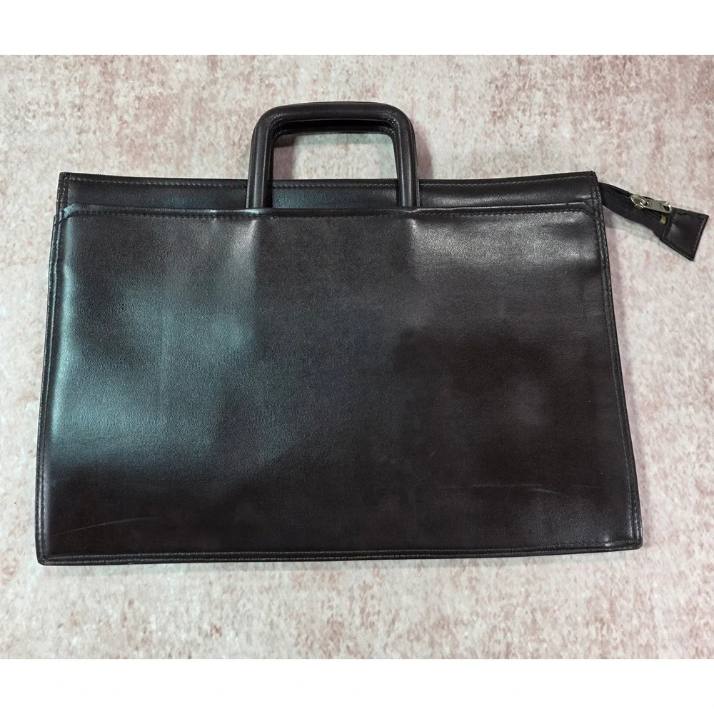 Vintage Hit Slim Leather Portfolio Briefcase Dark Brown Zip Top FE-1987